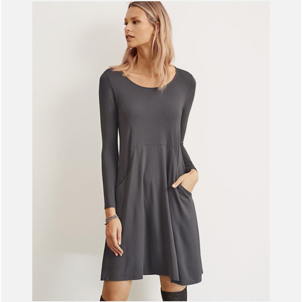 Garnet Hill Gray Long Sleeve Dress Sz L